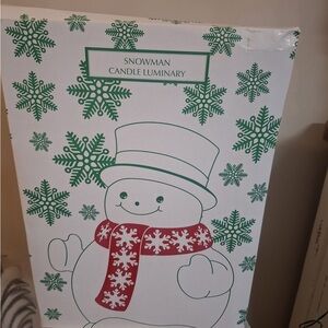 Snowman Candle Luminary with Red and Green Design